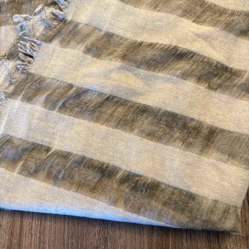 Falerio sarti Italy khaki and beige, striped cashmere blend scarf - Picture 2 of 4